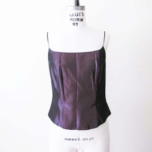 Vintage 90s Eggplant Purple Corset Tank Top: Shimmery Spaghetti Strap