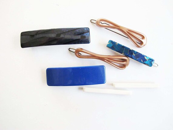 Vintage Plastic Hair Barrettes - 80s Snap Wire Bac