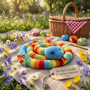 No Sew Snake Crochet Pattern, Rainbow Amigurumi Snake PDF, Easy Beginner Crochet Toy, Instant Digital Download