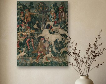 The Unicorn Defends Himself – Unicorn Hunt Tapestry, Medieval Verdure Wall Hanging