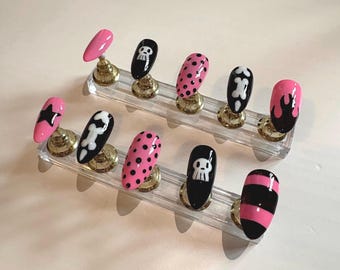 Black and Pink Emo y2k Inspired Nail Set