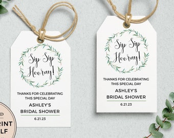 Sip Sip Hooray Bridal Shower Tags: Editable Template (Instant Download)