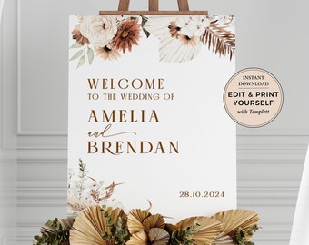 Welcome Wedding Sign, Editable Welcome Sign, Wedding Sign, Boho Welcome Sign, Welcome To Our Wedding, Templett, #PBP112