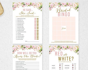 Bridal Shower Games Bundle, He Said She Said, How Well Do You Know The Bride, Bridal Bingo, Red or White Wine Game, #PBP85