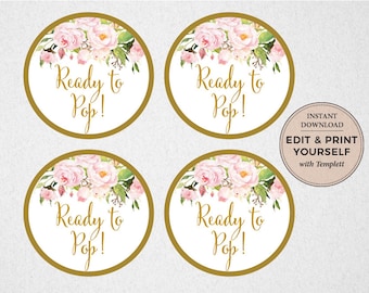 Ready To Pop Labels, Ready To Pop, Baby Shower Favor, Baby Shower Tags, Ready To Pop Tag, INSTANT DOWNLOAD, Templett, #PBP85