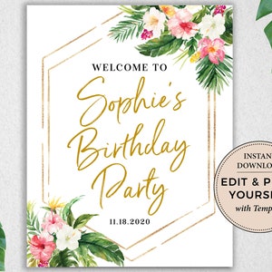 Editable Welcome Sign, Welcome Sign, Tropical Welcome Sign, Birthday Welcome Sign, Tropical Birthday, Templett, PBB98 image 1