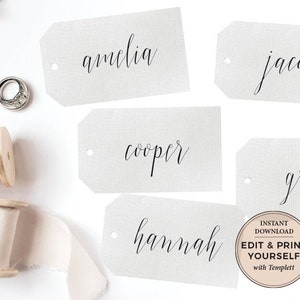 Name Tags, Editable Name Tags, Wedding Name Tags, Calligraphy Name Tags, Place Cards, Gift Tags, Wedding Favor Tags, Templett