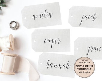 Editable Name Tags: Wedding, Christmas, Editable Place Cards, Instant Download (Templett)