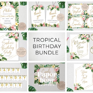 Tropical Birthday Bundle, Tropical Birthday, Editable Tropical Birthday Templates, Tropical Birthday, INSTANT DOWNLOAD, Templett, #PBB98