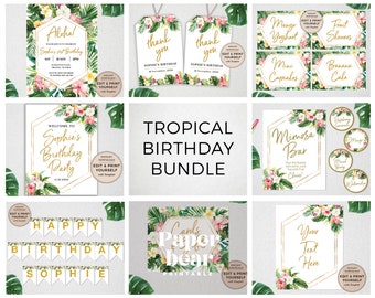 Tropical Birthday Bundle, Tropical Birthday, Editable Tropical Birthday Templates, Tropical Birthday, INSTANT DOWNLOAD, Templett, #PBB98