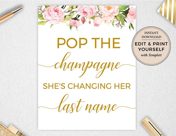 Pop The Champagne, Pop The Champagne Sign, Bubbly Bar, Bridal Shower Sign, Bubbly Bar Sign, INSTANT DOWNLOAD, Templett, #PBP85 Il_570xn