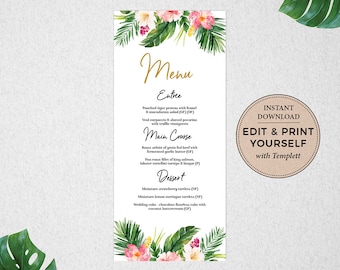 Tropical Menu Template: Editable Floral Design (Instant Download)