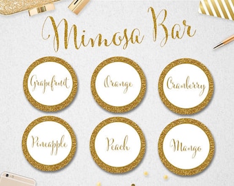 Mimosa Bar Juice Labels: Gold Glitter Bridal Shower (Digital Download)