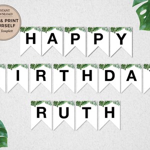 Tropical Birthday Banner: Editable Printable Party Decor (Instant Download)