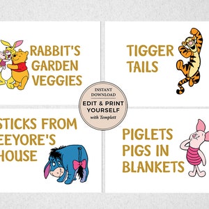 Bewerkbare Winnie de Pooh-voedsellabels, tentstijllabels, Winnie de Pooh-voedsellabels, Winnie de Pooh, direct downloaden, Templett, #PBP114