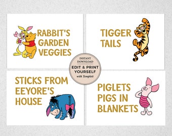 Editable Winnie The Pooh Food Labels, Tent Style Labels, Winnie The Pooh Food Labels, Winnie The Pooh, Instant Download, Templett, #PBP114