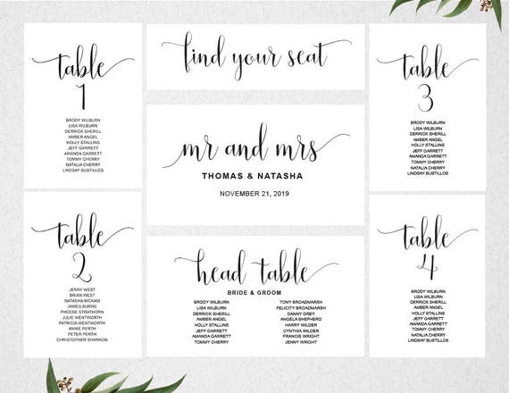 Wedding Seating Chart Cards Template