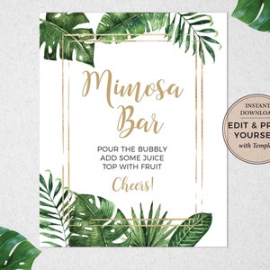 Mimosa Bar Sign, Tropical Bridal Shower, Tropical Mimosa Bar, Mimosa Bar, Mimosa, Instant Download, Templett, PBP99 画像 1