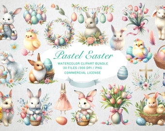 Watercolor Easter Clipart Bundle: 30 PNG Graphics (Instant Download)