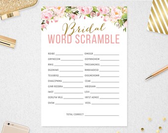 Bridal Shower Word Scramble Game: Floral Design (Instant Download)