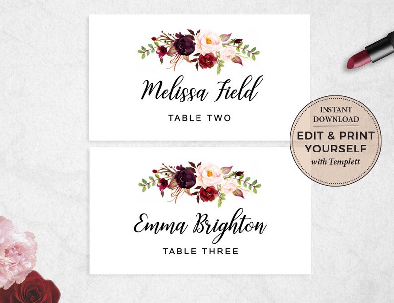 Place Cards Editable Place Cards Name Tags Wedding Place Etsy