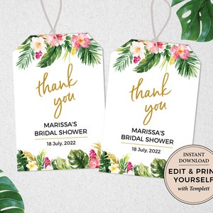 Bridal Shower Tag, Thank You Tag, Tropical Bridal Shower Tag, Editable Tag, Tropical Favor Tag,Instant Download, Templett, PBB98 image 1