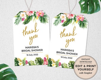 Bridal Shower Tag, Thank You Tag, Tropical Bridal Shower Tag, Editable Tag, Tropical Favor Tag,Instant Download, Templett, #PBB98