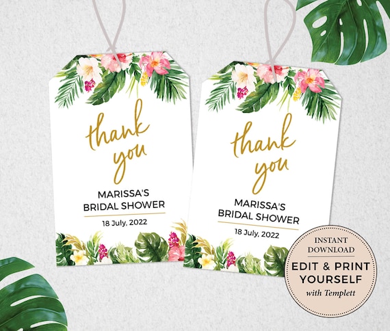 Bridal Shower Tag, Thank You Tag, Tropical Bridal Shower Tag, Editable Tag, Tropical Favor Tag,Instant Download, Templett, #PBB98 Il_570xn