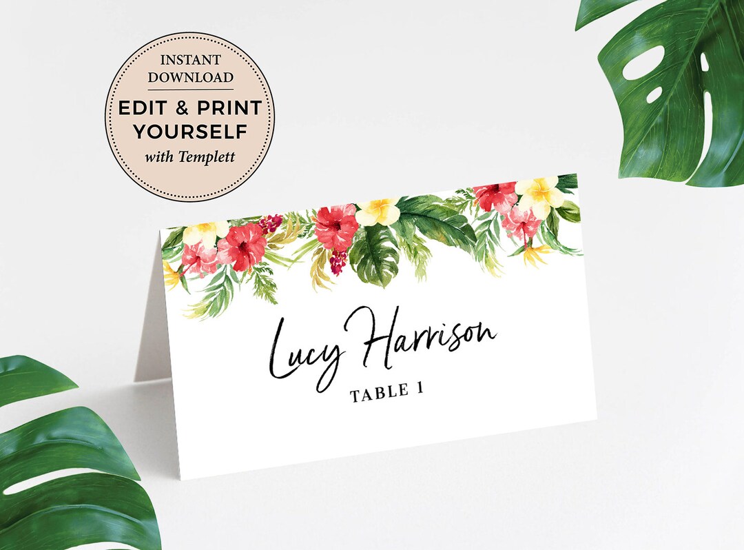 Place Cards, Editable Place Cards, Name Tags, Tropical Place Cards