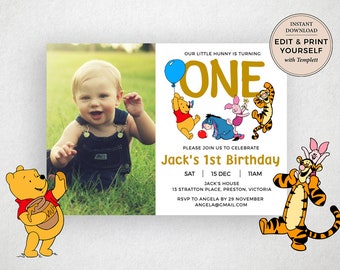 Bearbeitbare Winnie the Pooh Geburtstagseinladung (Digitaler Download)