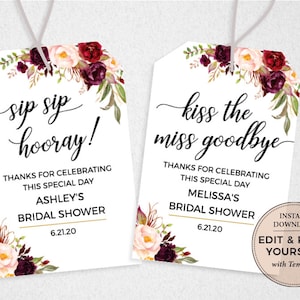 Editable Bridal Shower Favor Tags: Floral Design (Instant Download)