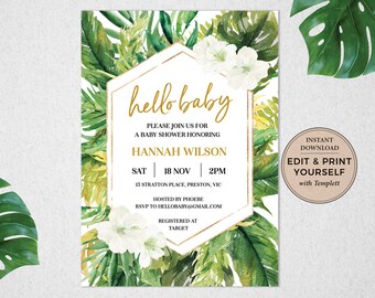 Tropical Baby Shower Invitation: Gender Neutral, Templett (Digital Download)