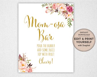 Mom-osa Bar Sign, Mom-osa Bar, Bar Sign, Momosa Sign, Momosa, Editable Momosa Sign, INSTANT DOWNLOAD, Templett, #PBP90