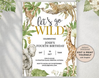 Editable Safari Birthday Invitation, Safari Invitation, Safari Evite, Safari Birthday, Jungle Birthday Invitation, Templett, #PBB101