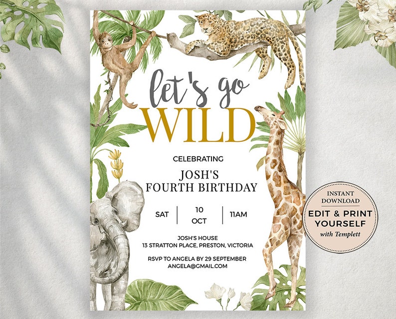 Editable Safari Birthday Invitation Safari Invitation Safari Evite Safari Birthday Jungle Birthday Invitation Templett PBB101