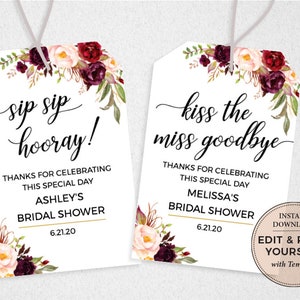 Editable Bridal Shower Favor Tags: Floral Design (Instant Download)