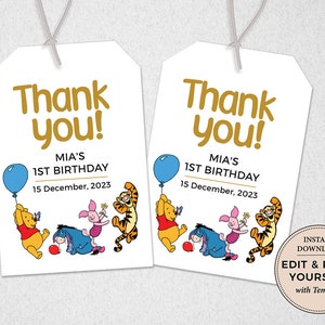 Winnie The Pooh Editable Tag, Winnie The Pooh First Birthday Tag, Winnie The Pooh Tag, Winnie The Pooh Birthday, Instant Download, #PBP114