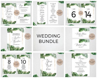 Tropical Wedding Invitation Suite: Editable Templates (Instant Download)