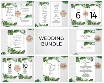 Wedding Bundle, Tropical, Wedding Invitation Suite, Wedding Invitation, Editable Wedding Templates, INSTANT DOWNLOAD, Templett, #PBP99