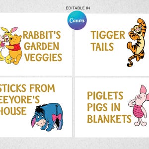 Etiquetas de comida de Winnie The Pooh editables, etiquetas estilo carpa, etiquetas de comida de Winnie The Pooh, Winnie The Pooh, DESCARGA INSTANTÁNEA, Canva, #PBP114