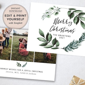 Editable Christmas Photo Card Template: 5x7 Horizontal (Instant Download)