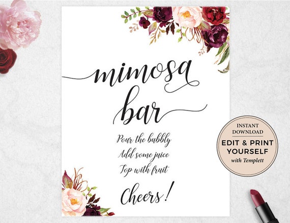 Mimosa Bar Sign, Mimosa Bar, Editable Mimosa Bar Sign, Bridal Shower Mimosa Bar, Bar Sign, INSTANT DOWNLOAD, Templett, #PBP97 Il_570xn