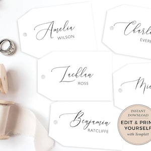 Etiquetas de nombres, etiquetas de nombres de boda, etiquetas de nombres de caligrafía, etiquetas de nombres editables, tarjetas de lugar, etiquetas de regalo, etiquetas de favor de boda, Templett
