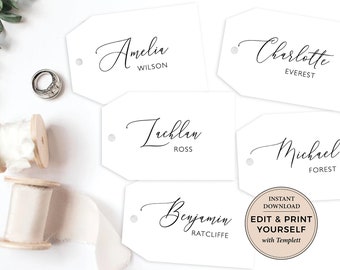 Name Tags, Wedding Name Tags, Calligraphy Name Tags, Editable Name Tags, Place Cards, Gift Tags, Wedding Favor Tags, Templett