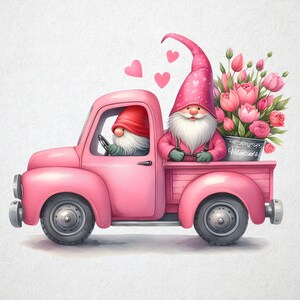 Valentines Gnome Clipart, Valentines Day Clipart, Gnome, Watercolor Valentines Day Clipart, Pink Valentine. Download instantâneo.