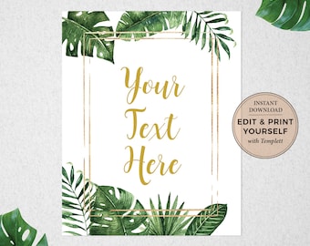 Tropical Wedding Sign Template: Editable Event Sign (Digital Download)