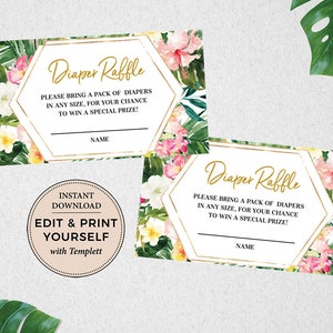 Diaper Raffle, Tropical Diaper Raffle, Tropical Baby Shower Games, Tropical, Instant Download, Tropical Baby Shower, Templett, #PBB98