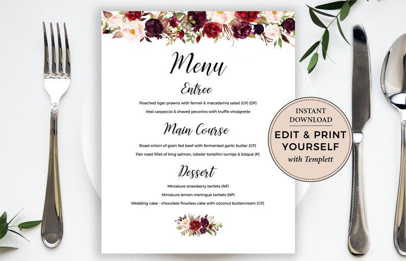 Baby Shower Menu Template