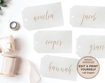 Name Tags, Wedding Name Tags, Calligraphy Name Tags, Editable Name Tags, Place Cards, Gift Tags, Wedding Favor Tags, Escort Card, Templett