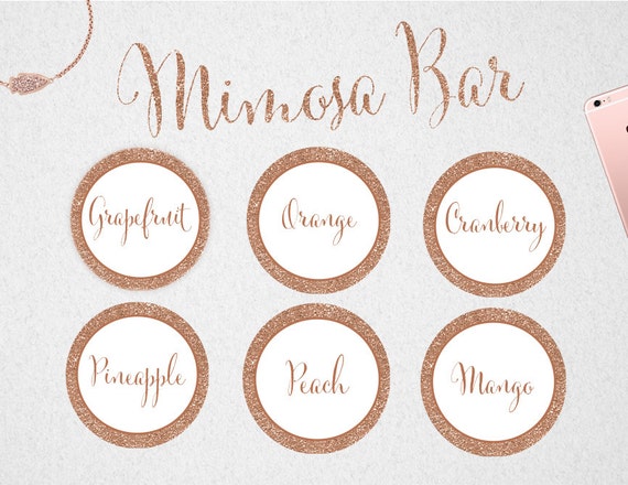 Printable Mimosa Bar Juice Labels Instant Download Rose Gold